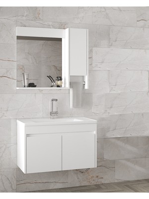 Alfa Banyo Estella Oa-Beyaz-65 cm Mdf-Ayna Dolaplı, Lavabolu Banyo Dolabı Takımı**demonte Değil**