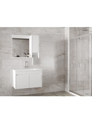 Alfa Banyo Estella Oa-Beyaz-65 cm Mdf-Ayna Dolaplı, Lavabolu Banyo Dolabı Takımı**demonte Değil**