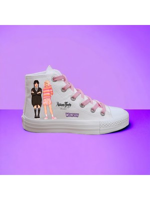 Amazoon Desing Wednesday Baskılı Beyaz Keten Bağcıklı Spor Ayakkabı Sneaker