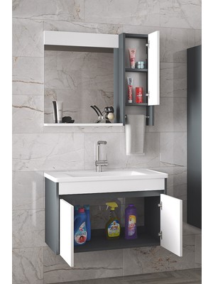 Alfa Banyo Estella-Oa -65 cm Mdf-Ayna Dolaplı, Seramik Lavabolu Banyo Dolabı Takımı**demonte Değil**