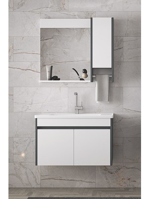 Alfa Banyo Estella-Oa -65 cm Mdf-Ayna Dolaplı, Seramik Lavabolu Banyo Dolabı Takımı**demonte Değil**