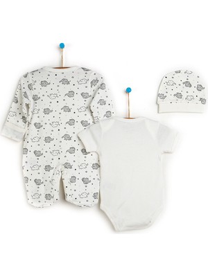 HelloBaby HelloBaby Yenidoğan Bebek Sevimli Fil Kendinden Eldivenli Tulum-Body- Şapka 3lü Set Unisex