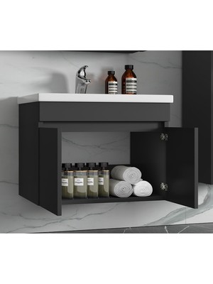 Alfa Banyo Viola Antrasit 115 cm (80+35) Mdf Boy Dolaplı Lavabolu Banyo Dolabı Takımı**demonte Değil