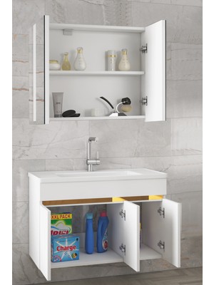 Alfa Banyo Viola3 S-Beyaz 80 cm Mdf Ayna Dolaplı Seramik Lavabolu Banyo Dolabı**demonte Değil**