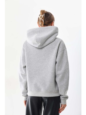 Kallima Kar Tanesi Baskılı Cepli Kapüşonlu Kışlık Kalın Sweatshirt Oversize/geniş Kesim