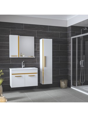 Alfa Banyo Yeni Gold Beyaz (65+35) 100 cm Boy Dolaplı Seramik Lavabolu Banyo Dolabı Takımı**demonte Değil