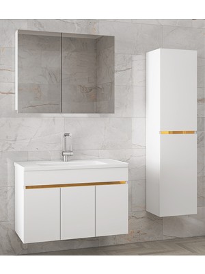 Alfa Banyo Viola3-S Beyaz (80+35) 115 cm Mdf-Seramik Lavabolu Banyo Dolabı Takımı**demonte Değil**