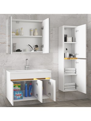 Alfa Banyo Viola3-S Beyaz (80+35) 115 cm Mdf-Seramik Lavabolu Banyo Dolabı Takımı**demonte Değil**