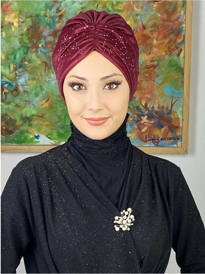 Sultan Model Bordo Simli Büzgülü Dış Bone