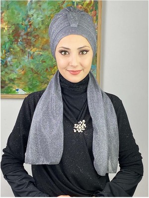 Hürrem Gri Tek Biritli Simli Atkılı Bone