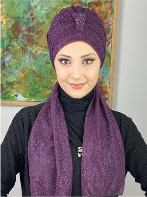 Hürrem Mor Tek Biritli Simli Atkılı Bone