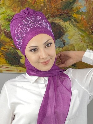 Butik Ambar Güneş Model Taşlı Abiye Atkılı Bone Şal