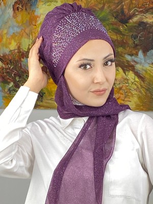 Butik Ambar Güneş Model Taşlı Abiye Atkılı Bone Şal