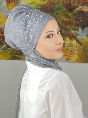 Butik Ambar Güneş Model Taşlı Abiye Atkılı Bone Şal