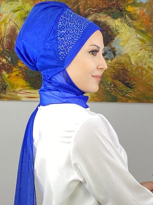 Butik Ambar Güneş Model Taşlı Abiye Atkılı Bone Şal
