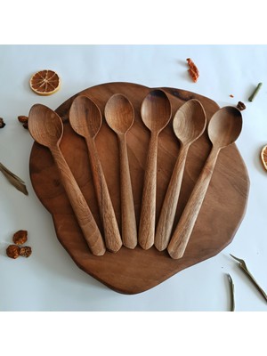 Artful Wooden Ahşap Tahta Servis, Sunum, Yemek Kaşığı Seti - El Yapımı - Ceviz Ağacı - 21 cm