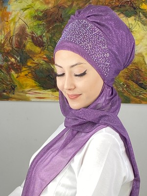 Butik Ambar Güneş Model Taşlı Abiye Atkılı Bone Şal