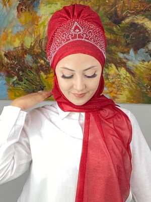 Butik Ambar Vintage Model Taşlı Abiye Atkılı Bone Şal