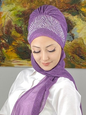 Butik Ambar Kristal Taç Model Taşlı Abiye Atkılı Bone Şal