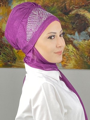 Butik Ambar Kristal Taç Model Taşlı Abiye Atkılı Bone Şal