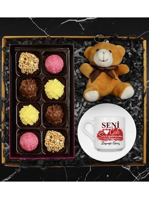 Apollon Gift Sevgililere Özel Tasarım Kişiye Özel Fincan & Truffle Çikolata Kutusu & Peluş Ayıcık Hediye Seti