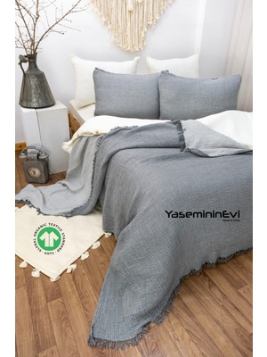 ANTRASİT Müslin Yatak Örtüsü / Pike Seti (2 Yastık Kılıflı)