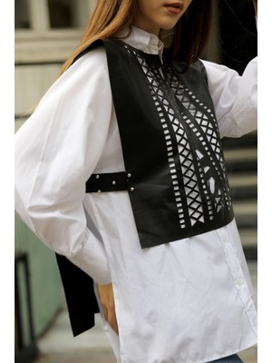 Kadın Yanı Dıroplu Lazer Kesim Yelek