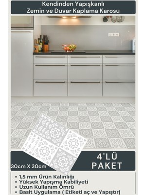 Technojet Kendinden Yapışkanlı Modern Tasarım Mutfak Banyo Zemin Duvar Kaplama 30CM×30CM(4'LÜ Paket)