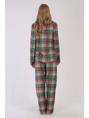 Ilısana Kadın Yeşil Pamuklu Marla Tamamı Düğmeli Uzun Kol Pijama Takım