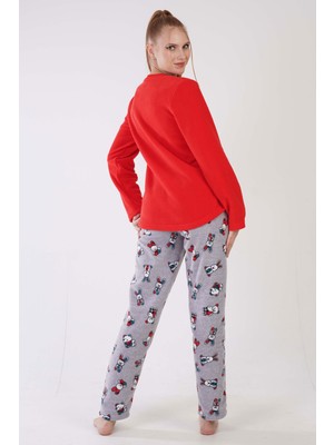 Ilısana Kadın Nar Çiceği Polar Uzun Kol Pijama Takım