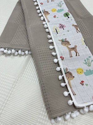 Buse Baby Home Muslin Kumaş ,pikeli ve Ponponlu ,  Pamuklu Çok Amaçlı Bebek Battaniyesi