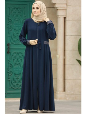Neva Style Pile Detaylı Lacivert Tesettür Ferace 45271L