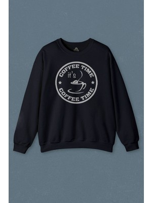 So Cool Lacivert Sweatshirt Coffee Time Kahve Zamanı Çay Espresso Mocha Mokka Baskılı Unisex Sweat