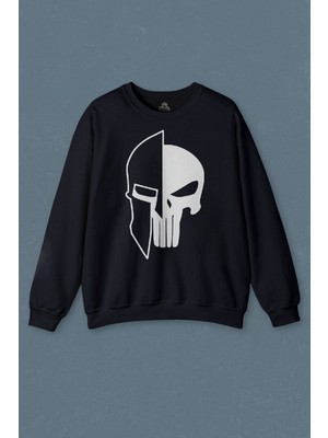 So Cool Lacivert Sweatshirt The Punisher 300 Spartan Mask Cezalandırıcı Baskılı Unisex Sweat