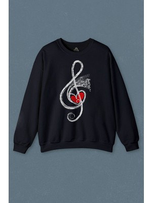 So Cool Lacivert Sweatshirt Metallica Müzik Nota Sol Anahtarı Music Baskılı Unisex Sweat