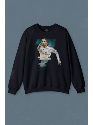 So Cool Lacivert Sweatshirt  Baskılı Cristiano Ronaldo Real Madrid  Gol Kralı Baskılı Unisex Sweat