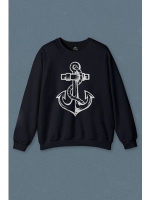 So Cool Lacivert Sweatshirt Yelken Demir Çapa Anchor Baskılı Unisex Sweat