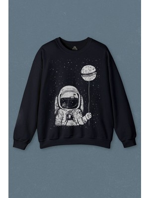 So Cool Lacivert Sweatshirt Astronot Uzay Cosmos Ay Dünya Gezegen Galaksi Baskılı Unisex Sweat