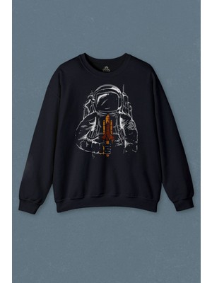 So Cool Lacivert Sweatshirt Astronot Uzay Cosmos Space Galaksi Gezegen Baskılı Unisex Sweat