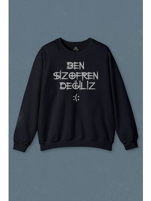 So Cool Lacivert Sweatshirt Ben Şizofren Değiliz Ilüzyon Illusion Esprili Baskılı Unisex Sweat