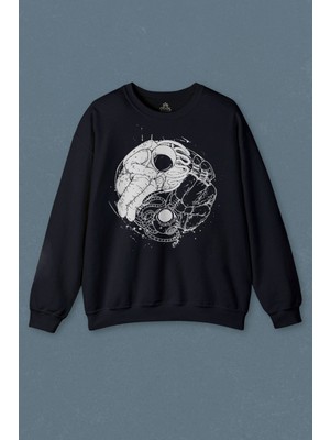 So Cool Lacivert Sweatshirt Uçan Çift Astronot Ying Yang Uzay Cosmos Baskılı Unisex Sweat