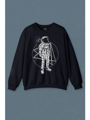 So Cool Lacivert Sweatshirt Uçan Astronot Uzay Cosmos Space Galaksi Gezegen Baskılı Unisex Sweat