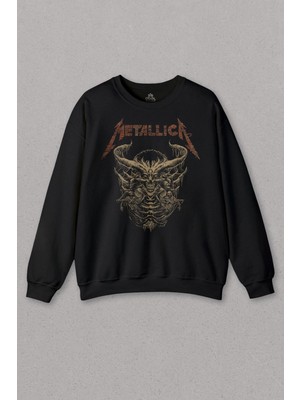 So Cool Unisex Sweatshirt Metallica Sargı Canavar Skull Vintage Korku Siyah Baskılı Sweat