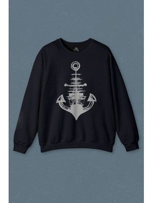 So Cool Lacivert Sweatshirt Yelken Demir Çapa Anchor Baskılı Unisex Sweat
