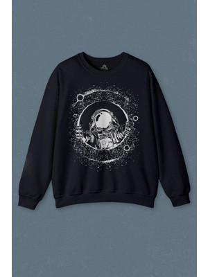 So Cool Lacivert Sweatshirt Astronot Uzay Cosmos Ay Dünya Gezegen Galaksi Baskılı Unisex Sweat