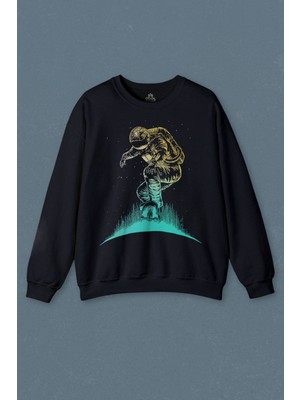 So Cool Lacivert Sweatshirt Astronot Uzay Cosmos Ay Dünya Gezegen Galaksi Baskılı Unisex Sweat