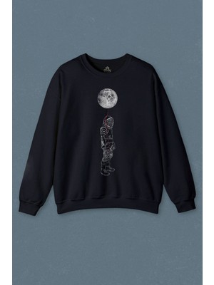 So Cool Lacivert Sweatshirt Astronot Uzay Cosmos Ay Dünya Gezegen Galaksi Baskılı Unisex Sweat