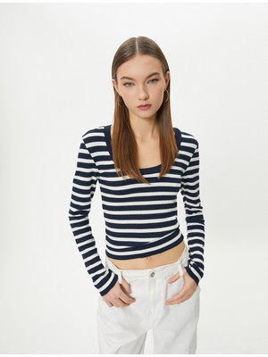 Koton Uzun Kollu Tişört Yuvarlak Yaka Ribanalı Slim Fit