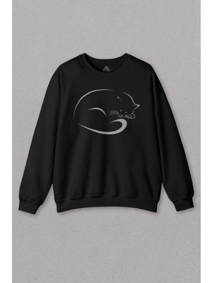 So Cool Unisex Sweatshirt Uyuyan Kara Kedi Sleeping Black Cat Baskılı Sweat