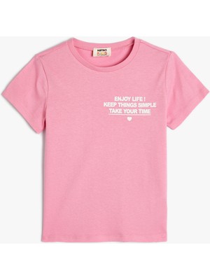 Koton Tişört Slogan Baskılı Kısa Kollu Bisiklet Yaka Pamuklu